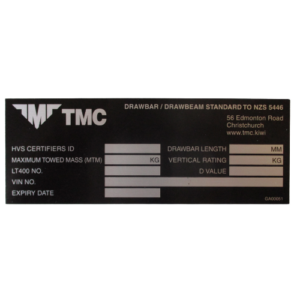 Certification Plate - Drawbeam / Drawbar (Replacement)