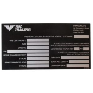 Certification Plate - Brakes (Replacement)